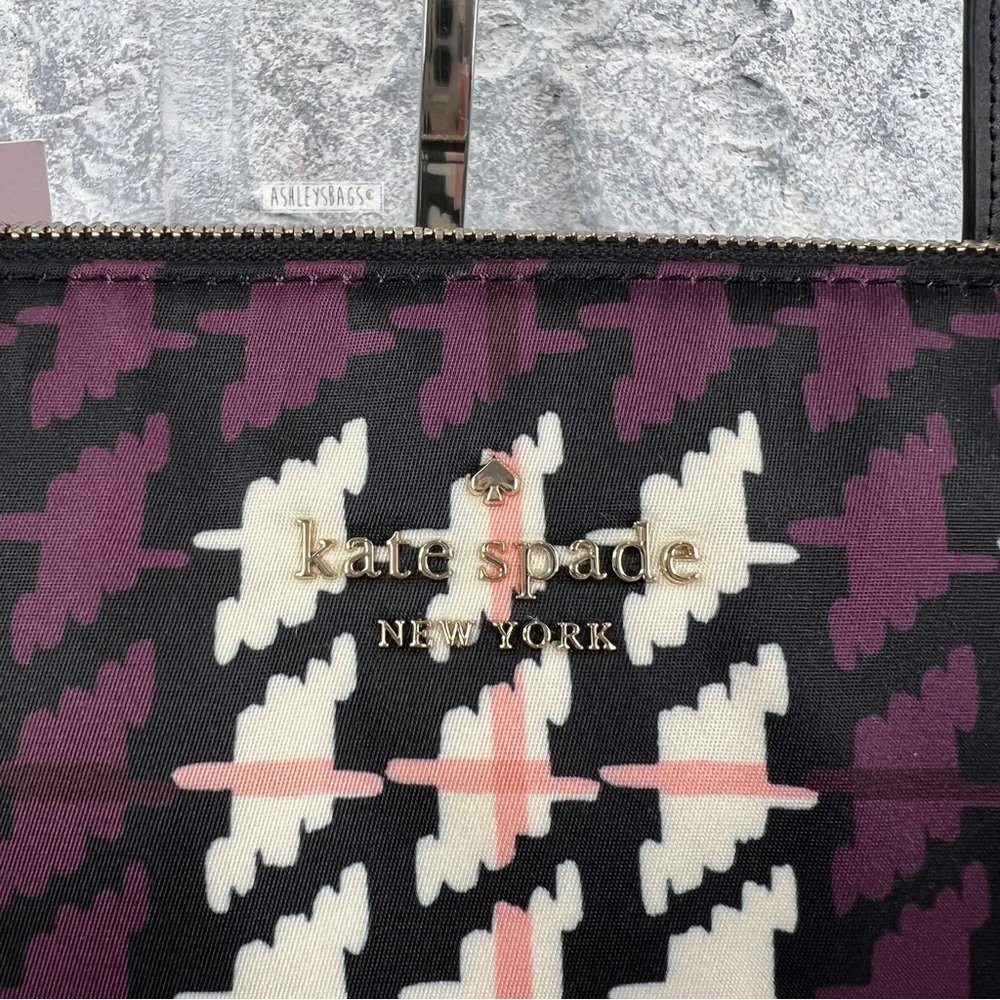 Kate Spade Kitt Houndstooth Multi Print Large Shoulder Bag Tote - Picture 3 of 11